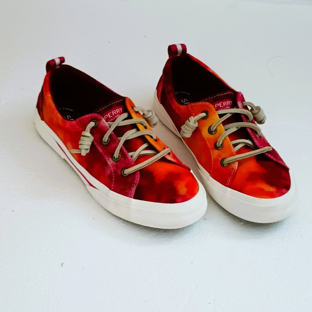 Sperry Pier Wave Tie Dye Shoes 5.5 Slip On Red Orange Sneakers